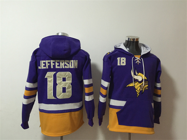 Minnesota Vikings #18 Justin Jefferson Purple Ageless Must-Have Lace-Up Pullover Hoodie