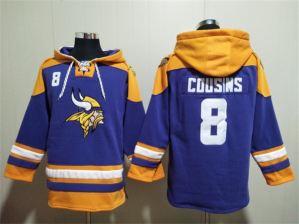 Minnesota Vikings #8 Kirk Cousins Purple Yellow Ageless Must-Have Lace-Up Pullover Hoodie