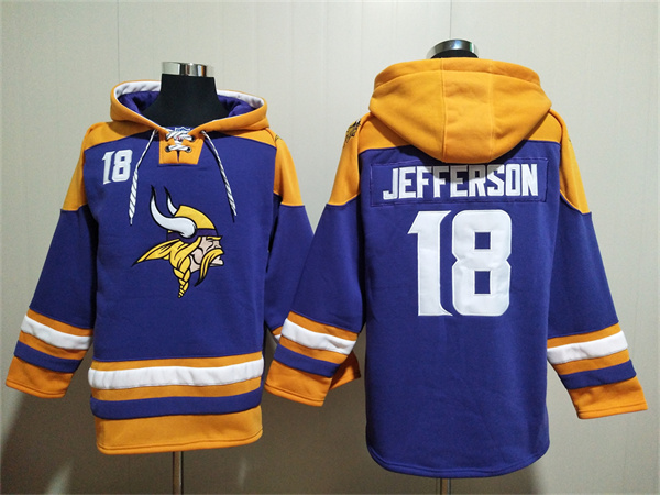 Minnesota Vikings #18 Justin Jefferson Purple Yellow Ageless Must-Have Lace-Up Pullover Hoodie