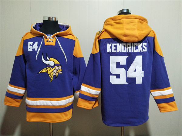 Minnesota Vikings #54 Eric Kendricks Purple Yellow Ageless Must-Have Lace-Up Pullover Hoodie
