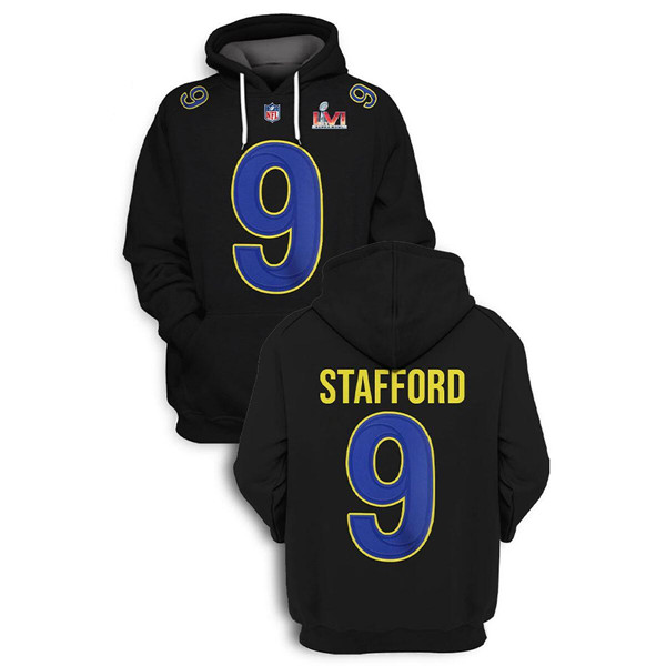 Los Angeles Rams #9 Matthew Stafford 2022 Black Super Bowl LVI Pullover Hoodie