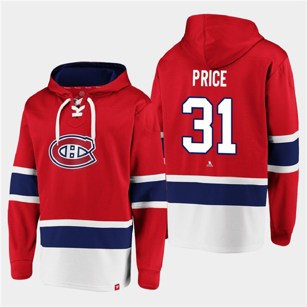 Montreal Canadiens #31 Carey Price Red Ageless Must-Have Lace-Up Pullover Hoodie