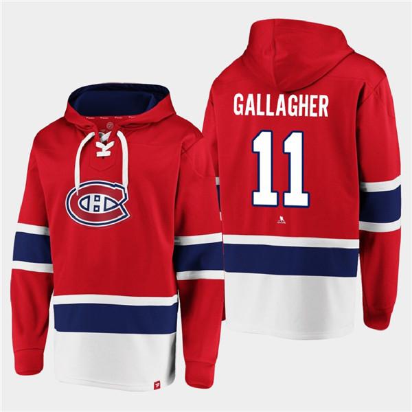 Montreal Canadiens #11 Brendan Gallagher Red Ageless Must-Have Lace-Up Pullover Hoodie
