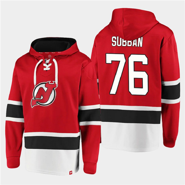 New Jersey Devils #76 P.K. Subban Red Ageless Must-Have Lace-Up Pullover Hoodie