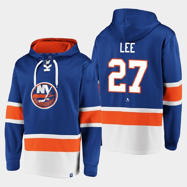 New York Islanders #27 Anders Lee Royal Ageless Must-Have Lace-Up Pullover Hoodie