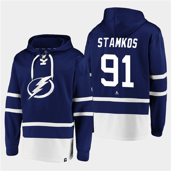 Tampa Bay Lightning #91 Steven Stamkos Blue All Stitched Sweatshirt Hoodie