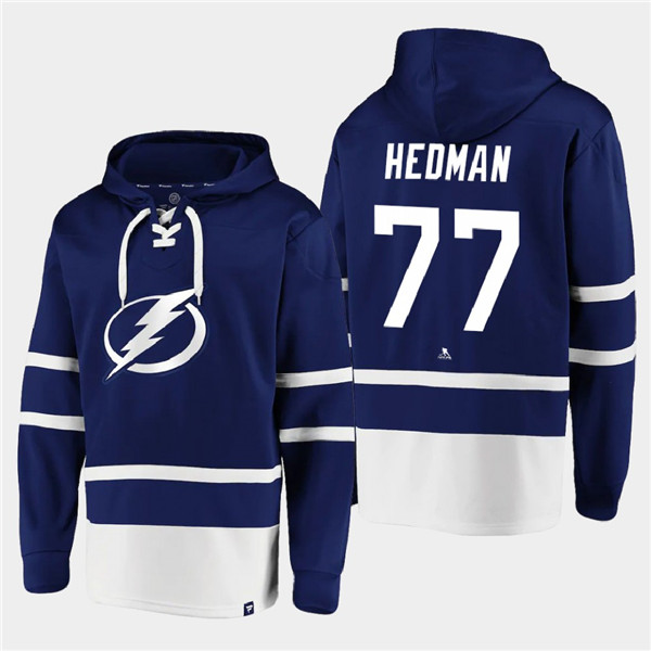 Tampa Bay Lightning #77 Victor Hedman Blue All Stitched Sweatshirt Hoodie