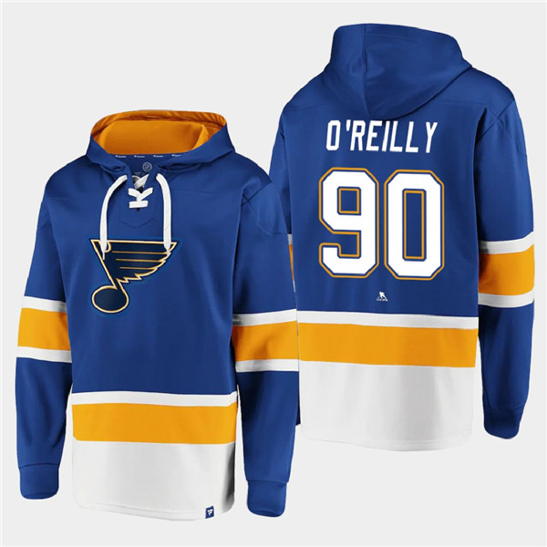 St. Louis Blues #90 Ryan O'Reilly Blue Ageless Must-Have Lace-Up Pullover Hoodie