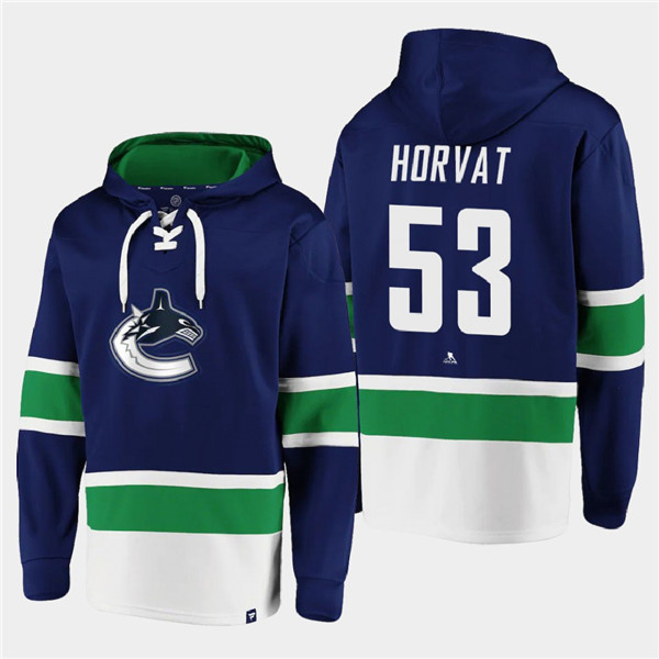 Vancouver Canucks #53 Bo Horvat Blue All Stitched Sweatshirt Hoodie