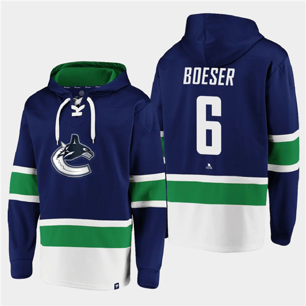 Vancouver Canucks #6 Brock Boeser Blue All Stitched Sweatshirt Hoodie