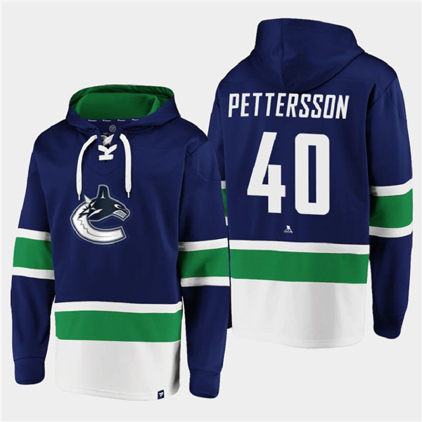 Vancouver Canucks #40 Elias Pettersson Blue All Stitched Sweatshirt Hoodie