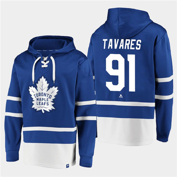 Toronto Maple Leafs #91 John Tavares Blue All Stitched Sweatshirt Hoodie - Click Image to Close
