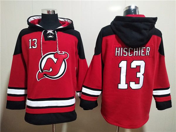 New Jersey Devils #13 Nico Hischier Red Ageless Must-Have Lace-Up Pullover Hoodie