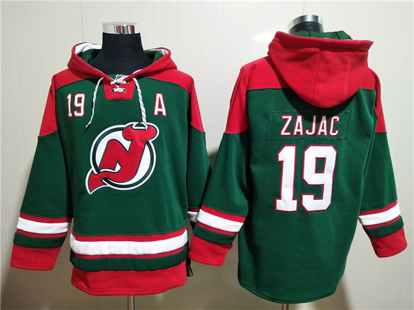 New Jersey Devils #19 Travis Zajac Green Ageless Must-Have Lace-Up Pullover Hoodie