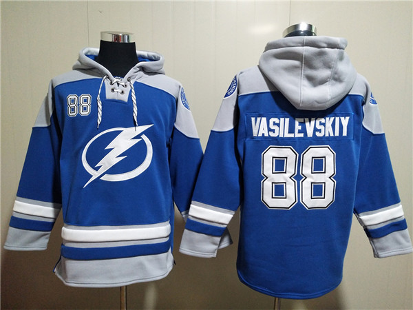 Tampa Bay Lightning #88 Andrei Vasilevskiy Blue Ageless Must-Have Lace-Up Pullover Hoodie