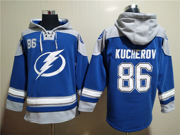 Tampa Bay Lightning #86 Nikita Kucherov Blue Ageless Must-Have Lace-Up Pullover Hoodie