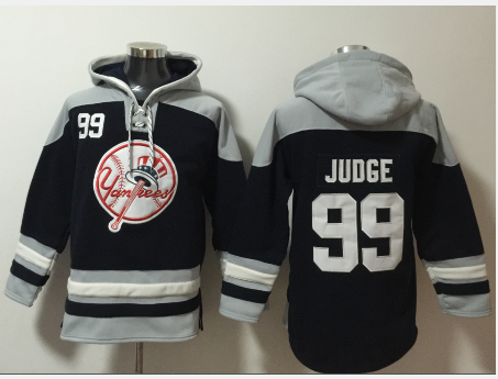 New York Yankees #99 Aaron Judge Navy Blue Ageless Must Have Lace Up Pullover Hoodie