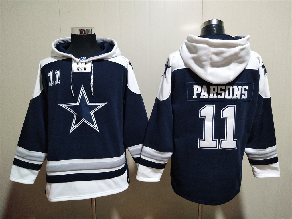 Dallas Cowboys #11 Micah Parsons Navy Blue Ageless Must Have Lace Up Pullover Hoodie