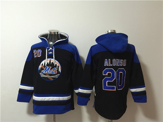 New York Mets #20 Pete Alonso Black Blue Ageless Must-Have Lace-Up Pullover Hoodie