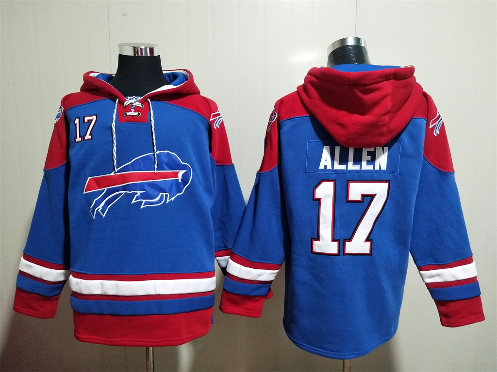 Buffalo Bills #17 Josh Allen Blue Ageless Must Have Lace Up Pullover Hoodie