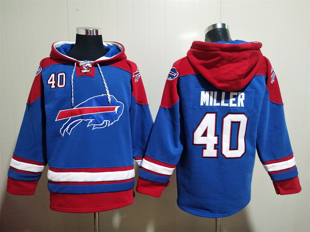 Buffalo Bills #40 Von Miller Blue Ageless Must Have Lace Up Pullover Hoodie - Click Image to Close