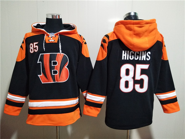 Cincinnati Bengals #85 Tee Higgins Orange Black Ageless Must-Have Lace-Up Pullover Hoodie