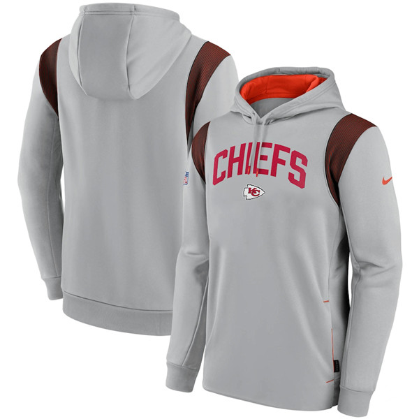 Kansas City Chiefs Gray Sideline Stack Performance Pullover Hoodie - Click Image to Close