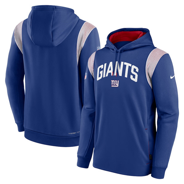 New York Giants Blue Sideline Stack Performance Pullover Hoodie