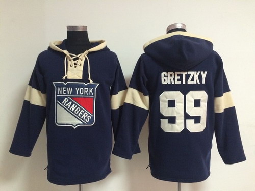 2014 Old Time Hockey New York Rangers #99 Wayne Gretzky Navy Blue Hoodie - Click Image to Close