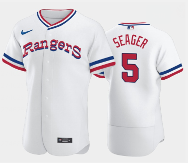 Texas Rangers #5 Corey Seager White Throwback Stitched Flex Base Nike Jersey - Click Image to Close