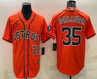 Houston Astros #35 Justin Verlander Number Orange With Patch Stitched MLB Cool Base Nike Jersey