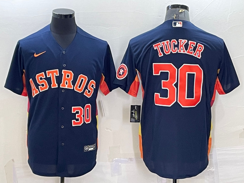 Houston Astros #30 Kyle Tucker Number Navy Blue With Patch Stitched MLB Cool Base Nike Jersey