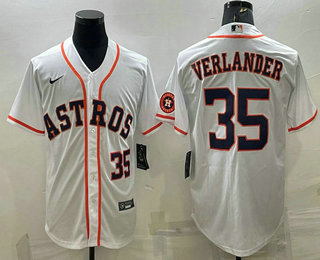 Houston Astros #35 Justin Verlander Number White With Patch Stitched MLB Cool Base Nike Jersey