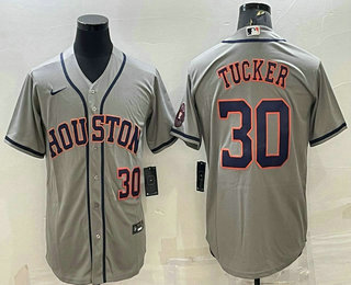 Houston Astros #30 Kyle Tucker Number Grey With Patch Stitched MLB Cool Base Nike Jersey