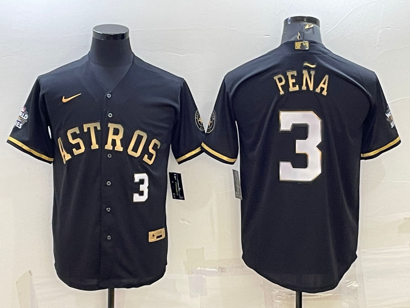 Houston Astros #3 Jeremy Pena Number Black Gold 2022 World Series Stitched Baseball Jersey
