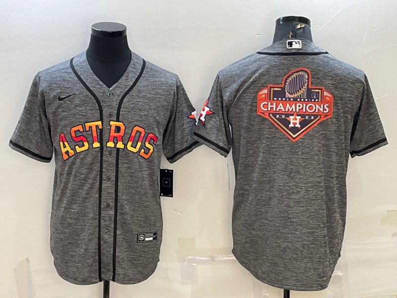 Houston Astros Grey Gridiron Team Big Logo Cool Base Stitched Baseball Jersey - Click Image to Close