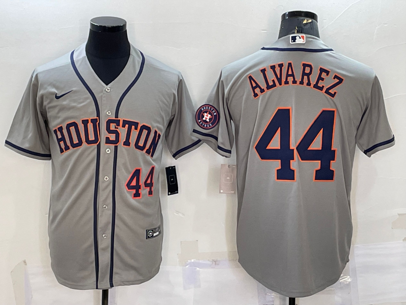 Houston Astros #44 Yordan Alvarez Number Grey With Patch Stitched MLB Cool Base Nike Jersey