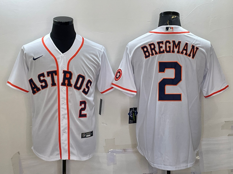 Houston Astros #2 Alex Bregman Number White With Patch Stitched MLB Cool Base Nike Jersey