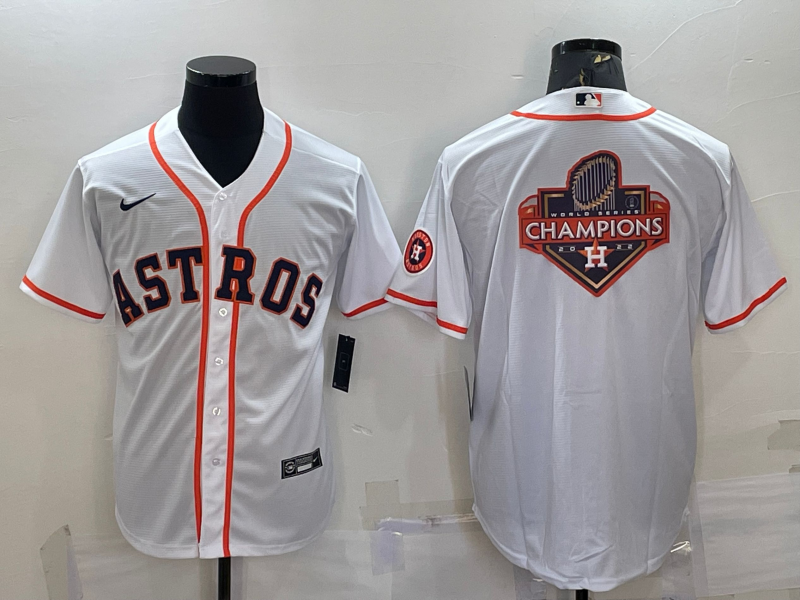 Houston Astros White Champions Big Logo With Patch Stitched MLB Cool Base Nike Jersey