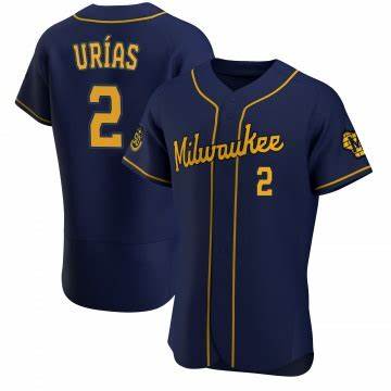 Milwaukee Brewers #2 Luis Urias Navy Blue Stitched MLB Cool Base Nike Jersey - Click Image to Close