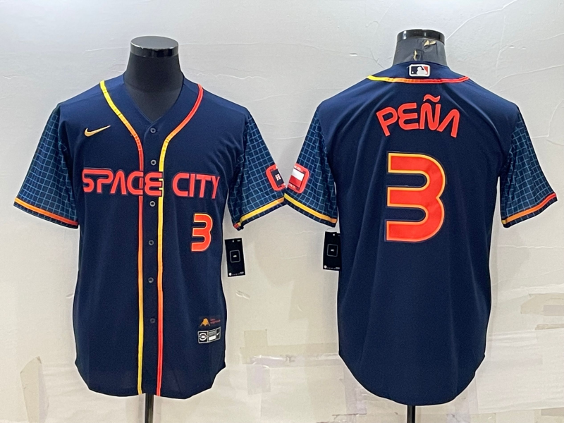 Houston Astros #3 Jeremy Pena Number 2022 Navy Blue City Connect Cool Base Stitched Jersey