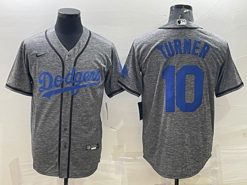 Los Angeles Dodgers #10 Justin Turner Grey Gridiron Cool Base Stitched Baseball Jersey