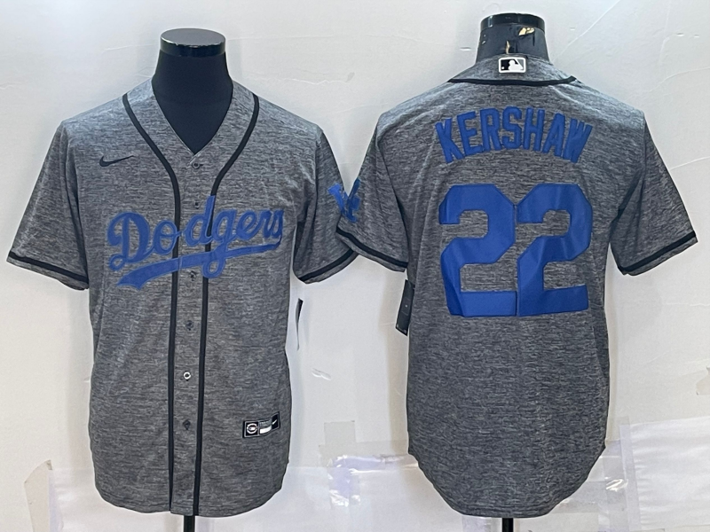Los Angeles Dodgers #22 Clayton Kershaw Grey Gridiron Cool Base Stitched Baseball Jersey