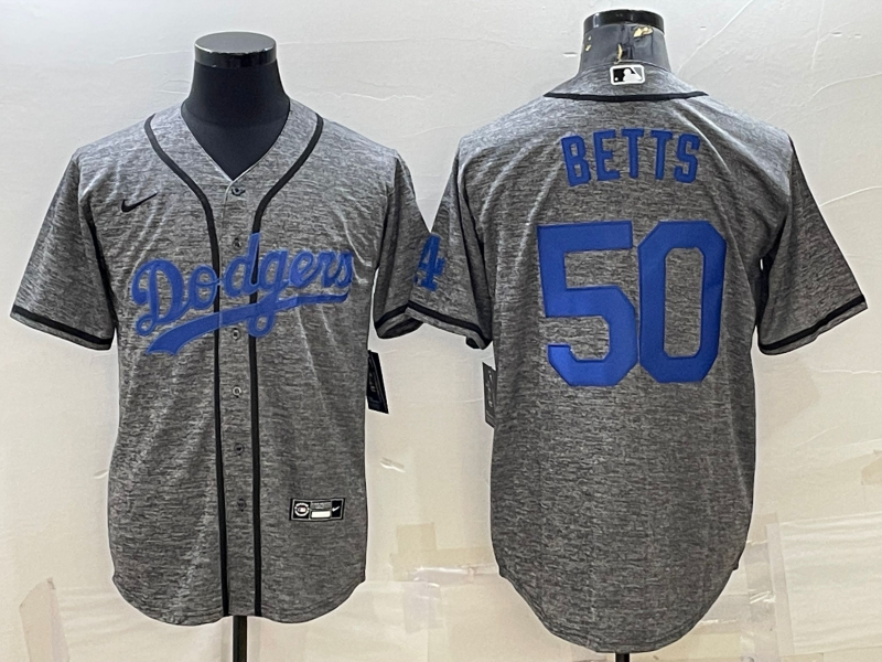 Los Angeles Dodgers #50 Mookie Betts Grey Gridiron Cool Base Stitched Baseball Jersey