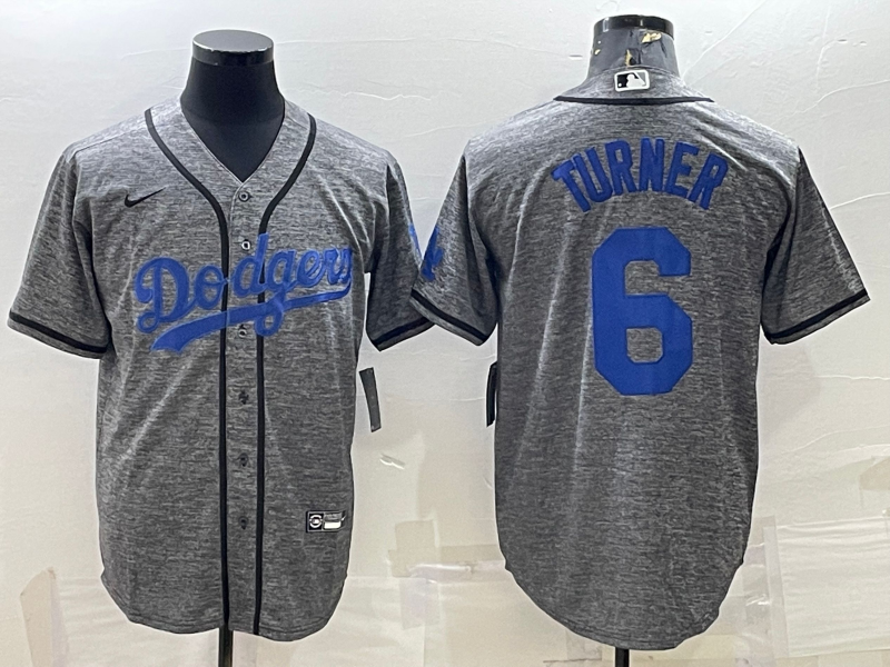 Los Angeles Dodgers #6 Trea Turner Grey Gridiron Cool Base Stitched Baseball Jersey