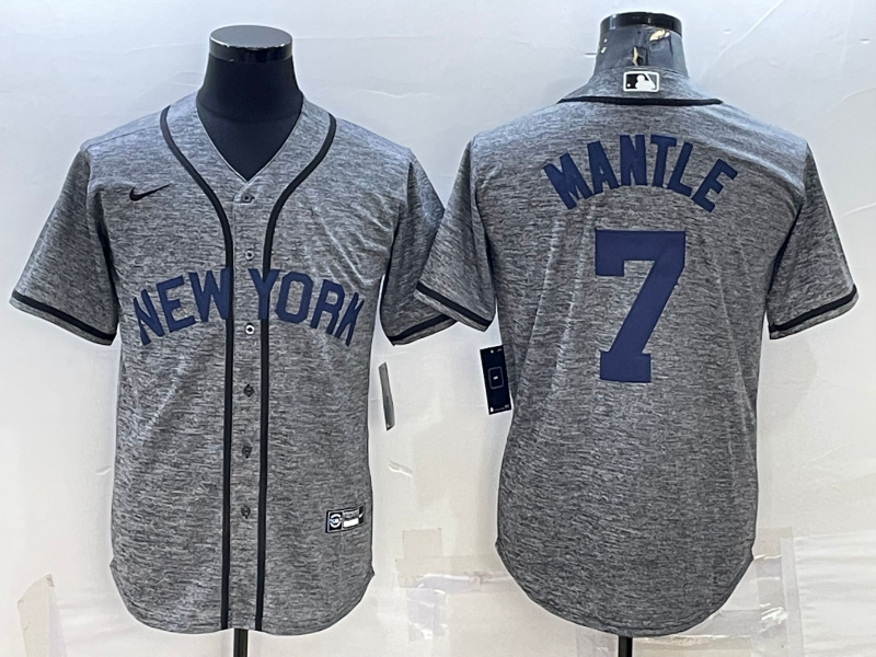 New York Yankees #7 Mickey Mantle Grey Gridiron Cool Base Stitched Jersey