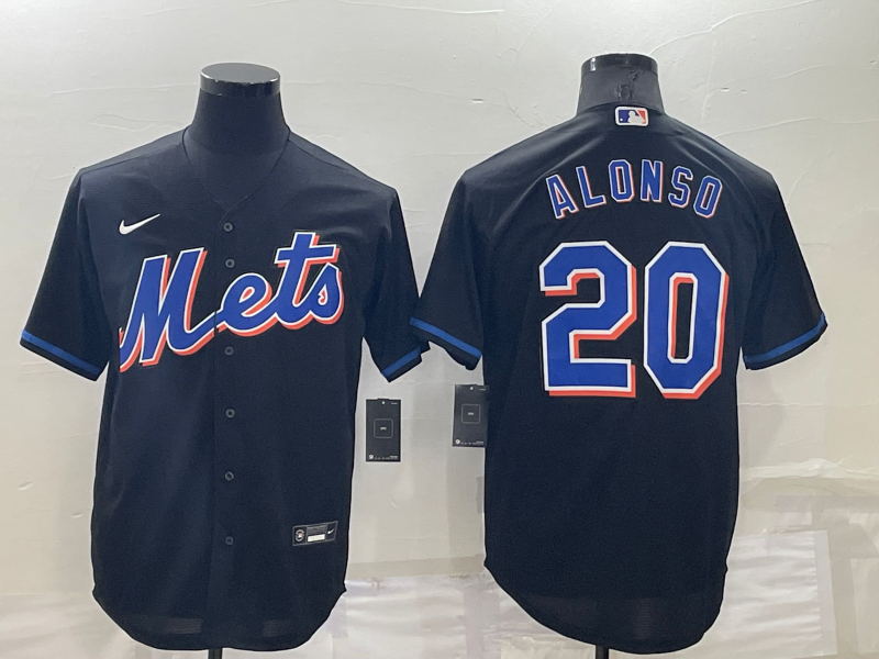New York Mets #20 Pete Alonso Black Stitched MLB Cool Base Nike Jersey - Click Image to Close