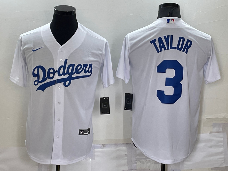 Los Angeles Dodgers #3 Chris Taylor White Stitched MLB Cool Base Nike Jersey