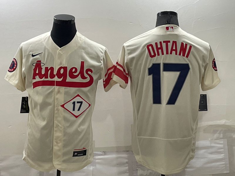 Los Angeles Angels #17 Shohei Ohtani Number Cream 2022 City Connect Flex Base Stitched Jersey - Click Image to Close