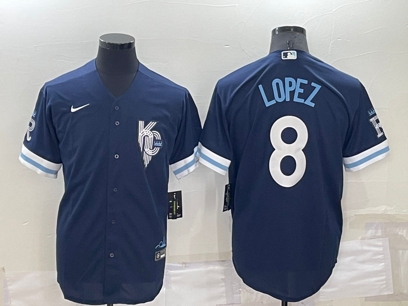 Kansas City Royals #8 Nicky Lopez 2022 Navy Blue City Connect Cool Base Stitched Jersey - Click Image to Close